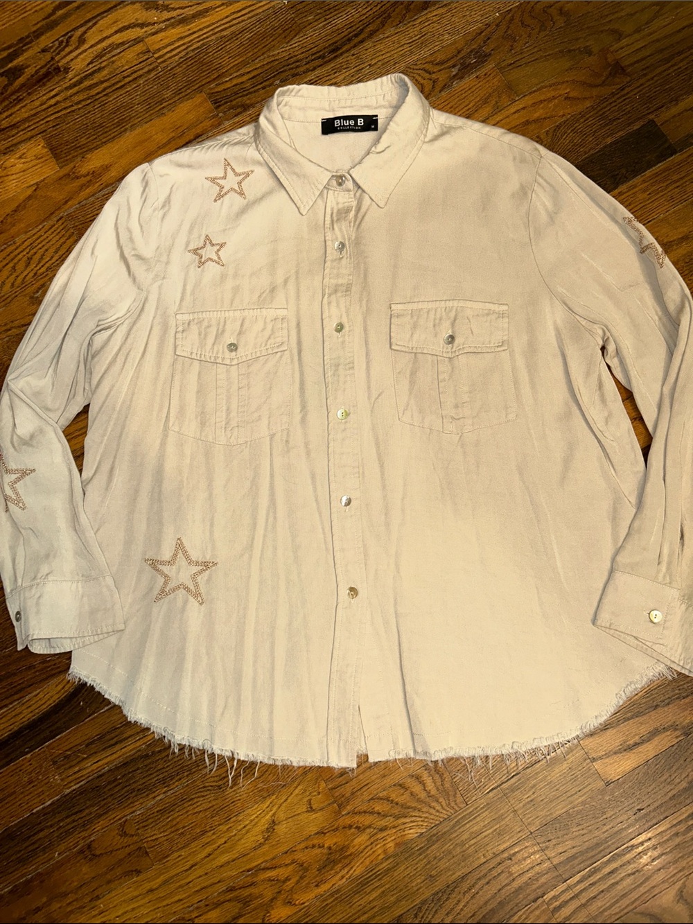 Blue B Cream Star-Embroidered Button-Down Shirt